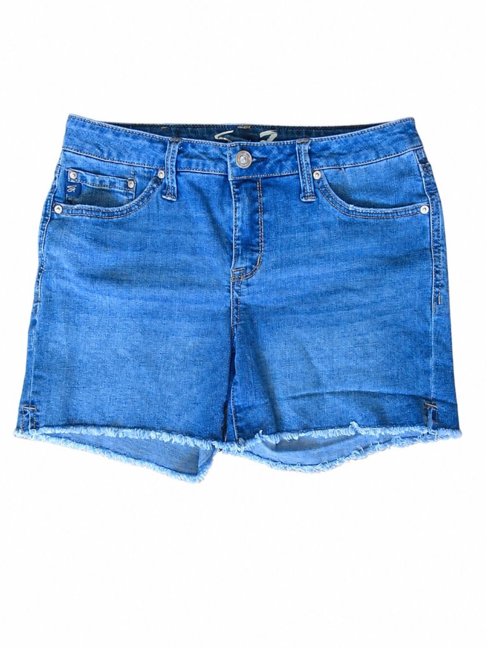 Seven7 Weekend Short Medium Wash Raw Hem Denim Shorts | 4
